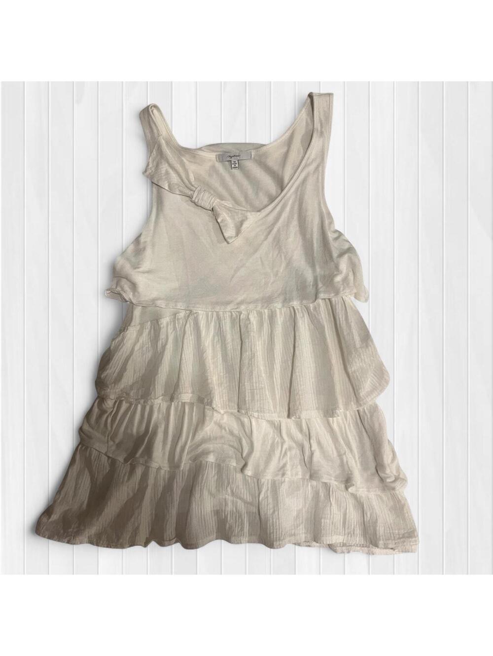Y2K White Tiered Ruffled Babydoll Tank Top with Bow Accent cottagecore